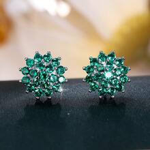 1 Đôi bông tai đinh tán hình bông tuyết tối giản, đa năng, đính đá Cubic Zirconia. - Bạc - Xem 14