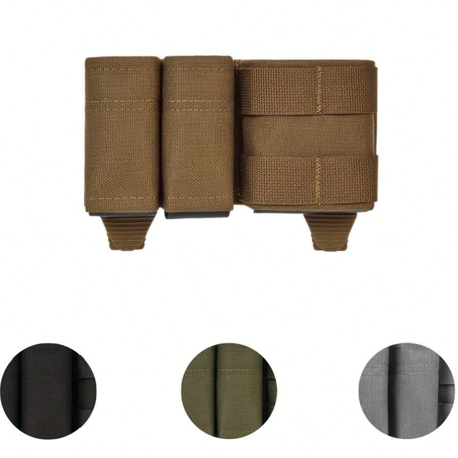 1个三合一战术弹匣包，MOLLE三联弹匣套，适用于9毫米、.45ACP、5.56毫米口径，狩猎、气枪训练装备收纳包 - 彩色 - 查看 1