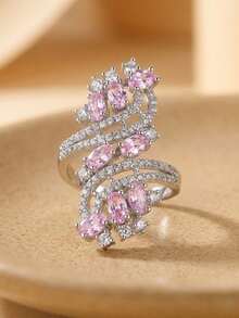 Gift Box Cubic Zirconia Rhinestone Musical Note Ring, Elegant Jewelry For Women Wedding Party Evening, Copper Material Non-Fading Non-Allergic, Ideal Holiday Gift - Silver - View 3