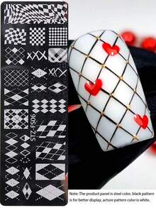 1pc Lattice Chessboard Rhombus Lattice Nail Art Stamping Plate, Y2K Style Printing Template DIY Nail Art Accessory Tools Nail Salon Nail Supply - Silver - View 7