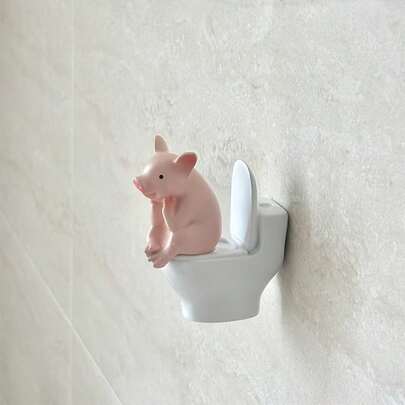 1pc Cute Pig Sitting On Toilet | PVC Bathroom Decor, Desk Or Wall Mounted, Home Office Desk And Living Room Display, Home Decoration, Bathroom Accessories, Figurine Decor