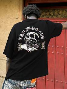 FRACTYR Men's Casual Street Skull Print Round Neck Short Sleeve T-Shirt, Summer - Black - View 2