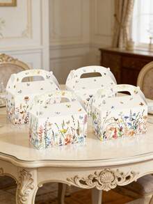 12个装野花主题派对糖果盒，花卉派对回礼盒，野花主题糖果盒，适用于新娘送礼会、生日派对、婚礼派对用品，多色野花纸质礼品盒，派对回礼盒，山墙式盒身，印有中国风花卉图案的糖果盒 - 彩色 - 查看 2