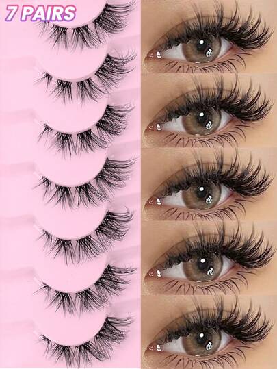 MAGEFY 7 Pairs Of Cat-Eye Natural Slim Fairy Cross Transparent Handle False Eyelashes, Makeup Tools, Natural Cross Cosplay Full Head False Eyelashes, Slim Daily Manga Style False Eyelashes, Transparent Handle Full Head False Eyelashes, Suitable For Daily Manga Style, Essential For Travel, Essential For Party Dating