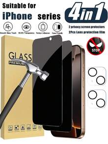 Juego de 4 en 1 - 2 piezas de protector de pantalla de privacidad para iPhone 16 Pro Max de 6.9 pulgadas + 2 piezas de protector de lente de cámara, compatible con 17 Pro Max, 17 Pro, 17 Air, 16 Pro, 16 Plus, 15 Pro Max, 15 Pro, 15 Plus, 14 Pro Max, 14 Pro, 14 Plus, 13 Pro Max, 13 Pro, 12 Pro, 11 Pro Max. Protección de pantalla esencial con protector de pantalla de vidrio templado con privacidad. - Negro - Ver 35