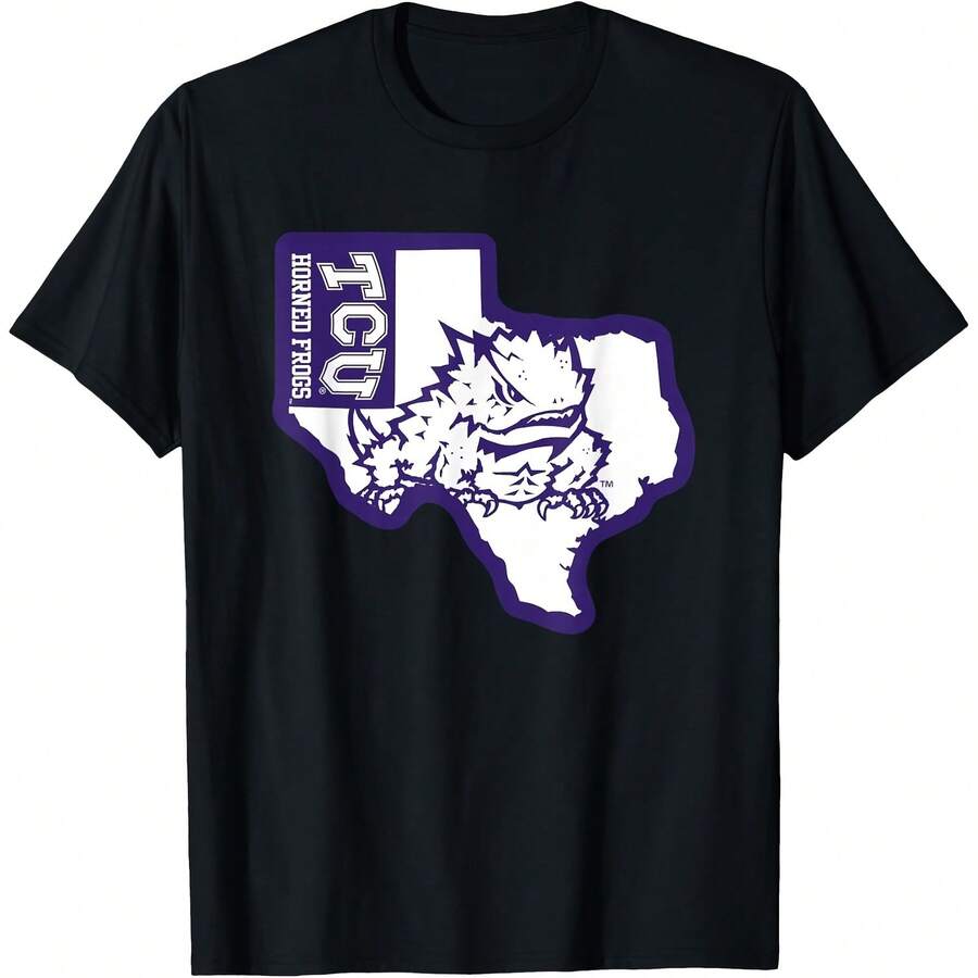 TCU Horned Frogs State Officially Licensed T-Shirt All Seasons,220g Pure Cotton Single-Sided Printed Crew Neck Short-Sleeved T-Shirt,Unisex Top,Base Layer - 顏色2 - 查看 1