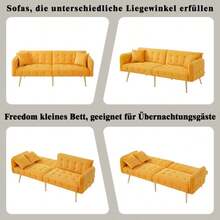 Multifunctional Two-Seater Sofa Bed With Bed Function, Adjustable Backrest, And Multi-Position Armrests. Modern Folding Sofa Bed For Living Room - Velvet Upholstery. Spacious Sleeping Area. - Mustard Yellow - View 10
