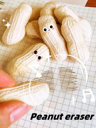 3/6/12pcs Set High-Quality Peanut Shaped Erasers, Cute Cartoon Student Erasers, No Trace, Soft & Flexible. Suitable For Study, Drawing And Work. Compact & Portable, Easy To Use, Applicable For Office, Party And Other Occasions, School Supplies, Erasers