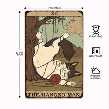 Hanged Cat Tarot Card Tin Sign - Upside Down Cat With Yarn - Funny Cat Lover Art - Unique Metal Wall Decor Gift For Men Women - 1PC - 查看 5