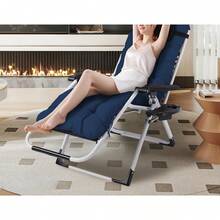 Padded Zero Gravity Chair, Lounge Chair With Removable Cushion & Tray, Folding Reclining Patio Chairs, Recliner Chair For Lawn,Indoor And Outdoor - 藍色 - 查看 2