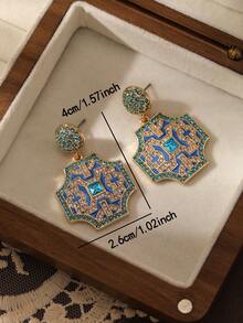 一对优雅奢华复古风镀金水钻吊坠耳环，适合女性日常、派对、正式场合佩戴，珠宝礼品。 - 藍色 - 查看 6