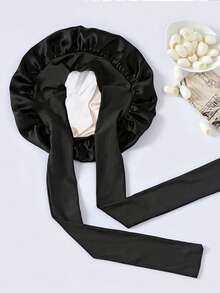 1件装女士春夏仿丝双层弹力缎带睡帽，高品质缎面蝴蝶结宽檐头巾帽，美容护发，双面可用，直径36厘米 - 彩色 - 查看 7