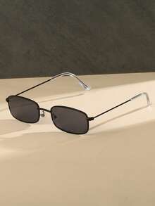 1pc Square Frame Fashion Glasses - Metal Unisex Glasses, Suitable For Driving, Travel, And Daily Wear - Black and Gray - View 7