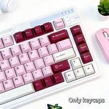 126键机械键盘，红色内粉色键帽，PBT材质，三色配色，原高键帽，兼容61/68/84/87/98/100/104/108键布局 - 紅內粉 - 查看 4