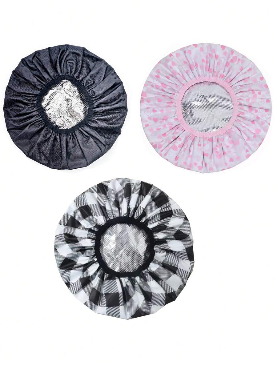 1/3pcs Double Layer Hair Care Cap, Anti-Hair Loss Cap, Postpartum Cap, Hair Mask Cap, Dry/Wet Hair Cap, Sleep Cap - Multicolor - View 1