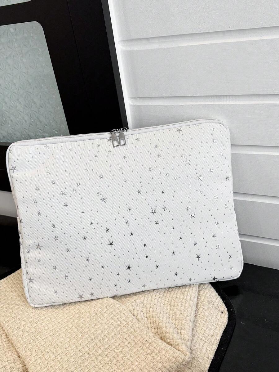 1 chiếc bao đựng laptop học sinh 11"/13"/15", vải in hình ngôi sao, kiểu dáng thường ngày, bảo vệ laptop, phù hợp cho Macbook, HP, ASUS, dành cho nữ sinh, thanh thiếu niên, nam sinh, sinh viên đại học, bao đựng máy tính bảng 9-15", túi chống sốc. - trắng - Xem 1
