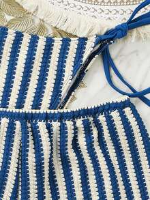 Bộ bikini kẻ sọc xuyên biên giới Âu-Mỹ mùa hè 2026 mới dành cho nữ, quần short rời, đồ bơi mùa xuân gợi cảm, thời trang đi nghỉ mát, thích hợp cho bãi biển. - Màu xanh lam - Xem 5