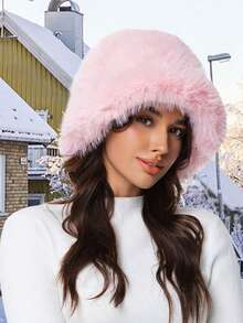 Sombrero de cubo de piel sintética para mujer, sombrero de cubo ancho y ajustable de pelo largo y esponjoso, sombrero de moda de invierno - Multicolor-B - Ver 10