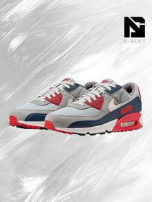 Nike Air Max 90 USA (2024) – Men's Lifestyle Sneakers – Shoes For Man -Vintage-Spring & Summer-Inspired Running Shoes, Shock-Absorbing Comfort, Gym To Streetwear Casual Wear-Back To School– DM0029 005 - Light Smoke Grey/Phantom Armory/Navy Fire/Red Flat/Pewter Black - 查看 2