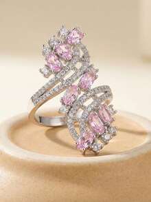 Gift Box Cubic Zirconia Rhinestone Musical Note Ring, Elegant Jewelry For Women Wedding Party Evening, Copper Material Non-Fading Non-Allergic, Ideal Holiday Gift - Silver - View 10