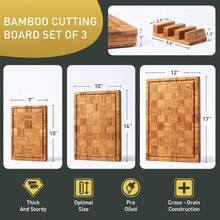 3 Pack Heavy Duty Bamboo Cutting Board Set Wooden Cutting Board For Kitchen Non Slip Solid End Grain Thick Wood Juice Groove Chopping Board Extra Large Butcher Block Best House Warming Gift - 多種尺寸(3 件組) - 查看 3