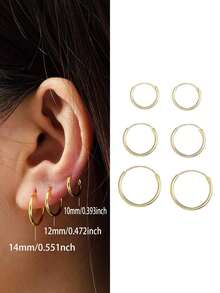 2 件迷你 925 纯银圆形耳环，小号 10 毫米、12 毫米、14 毫米，大号 16 毫米、18 毫米、20 毫米软骨圈/耳环，适合送给女性/女友/女士的礼物 - 金色 - 查看 10