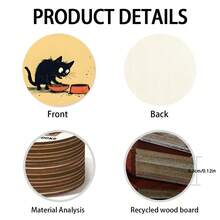 6-Piece Set Of Heat-Insulating Wooden Coasters With Cute Black Cat Design, Suitable For Home, Office, And Party Drinks, High-Quality Coasters, Perfect Holiday Gift - Wooden Board-circle Coaster - View 8