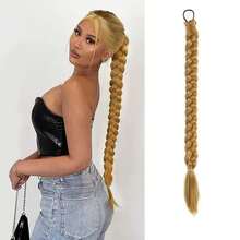 长款马尾辫接发，直发女士24英寸编织直发接发，配有自然柔软的合成发圈，适合日常使用 - 彩色 - 查看 9