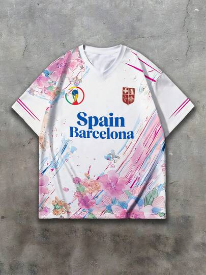 Men's Fitted Short Sleeve T-Shirt With Letter & Number Print, World Cup National Team & Football Club Styles, Comfortable Lightweight Loose Fit, Campus & Street Style For Spring, Summer, Autumn