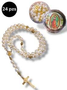 Hermosos Rosarios de la virgen de Guadalupe con divinas perlas blancas, recuerdos de la Virgen , ideales para compartir en eventos especiales como, Bautizos, Primeras comuniones, Confirmaciones, Bodas, Fiestas de cumpleaños, Celebraciones religiosas o familiares, Sorprende a tus invitados con estos hermosos  Rosarios de la virgen de Guadalupe, recuerdos para fiestas - 24 pzs - Ver 6