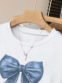 Loopwear Short-Sleeve T-Shirt With Bear Print, Ruched Design, Minimalist And Casual Style For Teenagers - White - View 5
