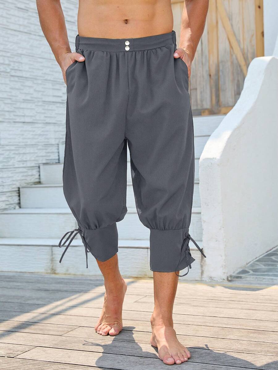 Men's Gothic Medieval Style Carnival Costume Lace-Up Casual Shorts - Grey - View 1