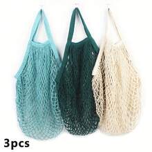 3Pcs Lightweight Woven Handbag Open-Top Solid Color Casual Elegant Carrier For Beach Shopping Everyday Use AU - Purple / White / Brown - View 5