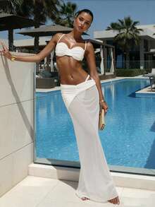 3 PiecesSwimsuit Bikini Set Solid Sexy Balconette Bikini Beach Half Skirt 2026 Women Summer Seaside Holiday Wear Bathing Suit Swimwear Vacation Outfit - White - View 1
