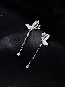 1 Pair S925 Sterling Silver Rhinestone Butterfly Tassel Earrings, Elegant Feminine Woodland Style Sweet Earrings, Versatile For Daily Wear, Lovely Butterfly Earring Gift - Multicolor - View 8