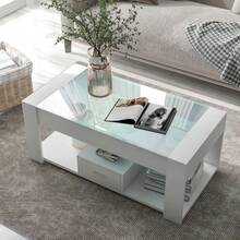 (=WF316882WAA) Living Room Coffee Table With Glass Top, Compartments And Storage Space, White, 100 X 50 X 40 Cm - White - View 4