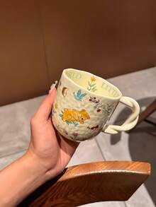 Ins Style Ceramic Mug With Deer & Rabbit Motif, Handmade Crafted Cup Body, Suitable For Coffee, Juice, Tea, Beverages, Daily Use, Home, Restaurant, Office, Gifts, Holiday Presents - Multicolor - View 8