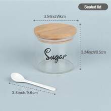 GDCZ 1pc 12oz Glass Sugar, Salt, Pepper Shaker Set With Wooden Lids, Ceramic Scoops - Includes Sugar Bowl With Lid And Spoon, Multipurpose Kitchen Containers, Decorative Dining Salt And Pepper Bowls, Glass Bottle - Transparent - View 4