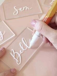 10/50 thẻ ghi tên bằng acrylic trong suốt - Thẻ tên hình chữ nhật trống dùng cho đám cưới, sinh nhật, trang trí bàn ăn - Thẻ ghi nhãn trong suốt phù hợp để viết thư pháp tay - hình chữ nhật - Xem 2