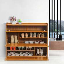 Bamboo 5 Tier Shoe Storage Cabinet With Pull-Down Doors For Heels Sneakers Shoes Rack Organizer For 31-35 Pairs Entryway Hallway Living Room - màu nâu - Xem 3
