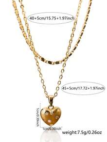 Set de 2 collares con colgante en forma de corazón con circonita cúbica y cadena aplanada de cobre como regalo del Día de San Valentín - Amarillo Oro - Ver 7