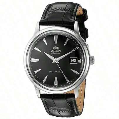 Orient Men's Minimalist Automatic Mechanical Watch, Black Dial Date Display, Silver Case, Waterproof Leather Strap, Suitable For Business And Office Work