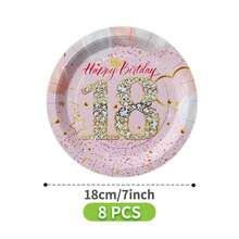18th Birthday Rose Gold Rhinestone Disposable Plate, Napkin, Cup Set, Serves 8 Guests, Suitable For Birthday, Wedding, Party, Family Picnic - Multicolor - View 6