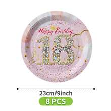 18th Birthday Rose Gold Rhinestone Disposable Plate, Napkin, Cup Set, Serves 8 Guests, Suitable For Birthday, Wedding, Party, Family Picnic - Multicolor - View 10