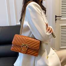 Elegante bolso de hombro para mujer en forma de golondrina, bolso cuadrado pequeño de alta calidad, elegante y versátil, con bandolera, fabricado en piel. - Marrón - Ver 2