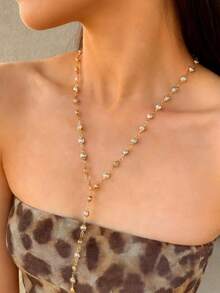 1pc Adjustable Pearl Chain Necklace, Suitable For Women's Daily Wear - As Shown - View 1