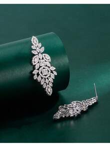 1 Pair Tylionnejewelry Luxury Cubic Zirconia Earrings, Elegant Women's Jewelry Gift, Suitable For Dates, Weddings, Parties, Anniversaries, Holiday Gifts - Silver - View 3