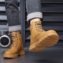Men's High Top Combat Boots - Lace-Up Side Zipper Thick Sole Tactical Boots For Outdoor/Casual - Brown - View 7