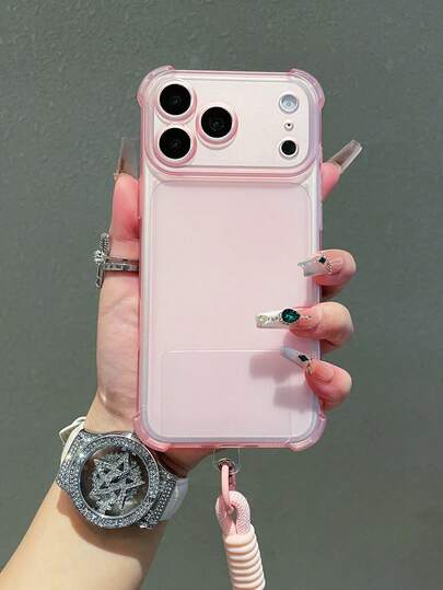 1pc Luxury Matte Transparent Pink Shock-Proof & Scratch-Resistant Full Body Phone Protective Case With Pink Lanyard, Compatible With IPhone 17 17 Pro Max, 17 Pro, 17, 16 Pro Max, 15, 14, 13, 12 Pro Max, 11, Anti-Drop Back Cover