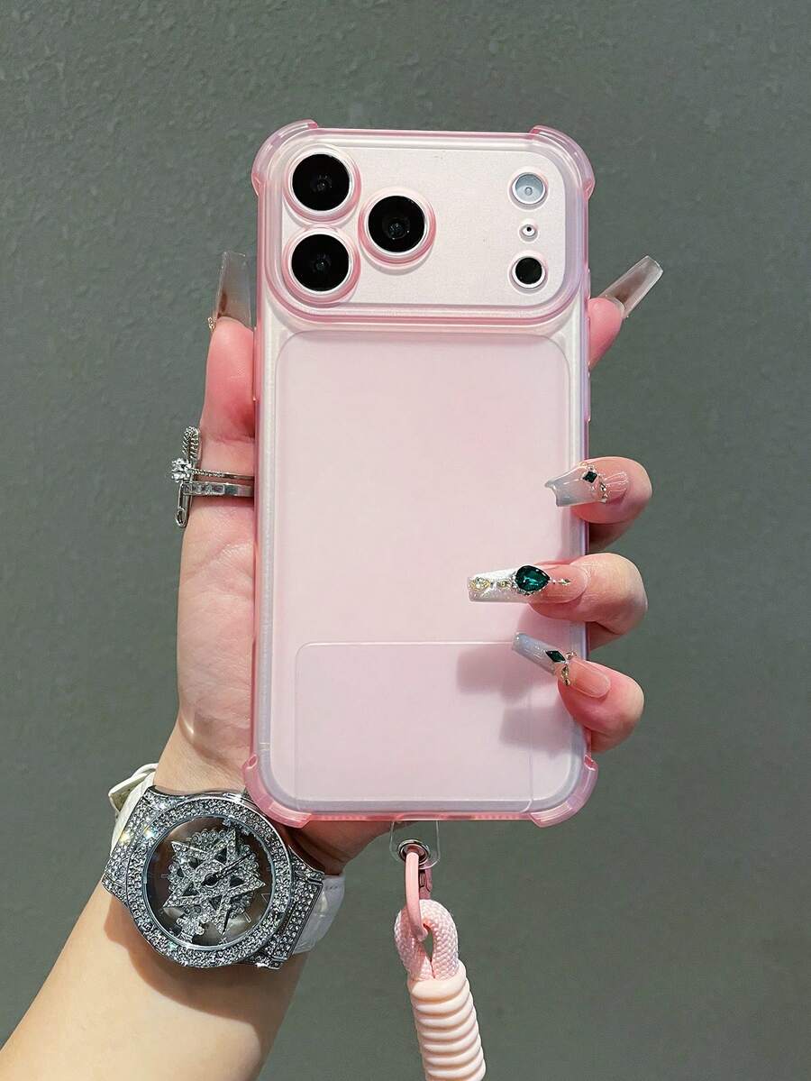 1pc Luxury Matte Transparent Pink Shock-Proof & Scratch-Resistant Full Body Phone Protective Case With Pink Lanyard, Compatible With IPhone 17 17 Pro Max, 17 Pro, 17, 16 Pro Max, 15, 14, 13, 12 Pro Max, 11, Anti-Drop Back Cover - Pink - View 1